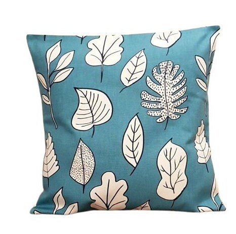 Decorative Cushion Pillow Cover Blue Teal Leaves Design 10" 12" 14" 16" 17" 18" 20" 22" 24" 26" Handmade 100% Cotton - CushionCoverAndDecor