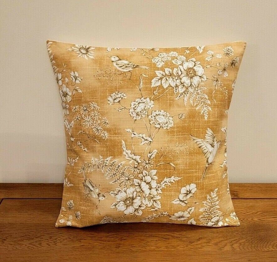 Decorative Cushion Pillow Cover iLiv Finch Toile Coral Orange Bird Design 10" 12 " 14" 16" 17" 18" 20" 22" 24" 26" Handmade 100% Cotton - CushionCoverAndDecor