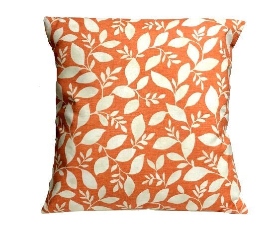 Decorative Pillow Cushion Cover Rene Burnt Orange Leves Floral Design 10" 12" 14" 16" 17" 18" 20" 22" 24" 26" Fryetts 100% Cotton Handmade - CushionCoverAndDecor