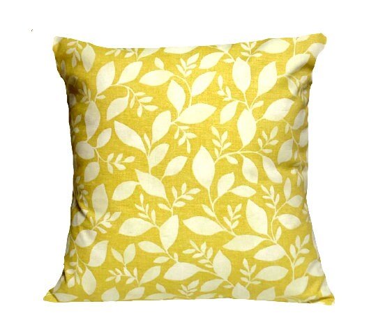 Decorative Pillow Cushion Cover Rene Ochre Yellow Leves Floral Design 10" 12" 14" 16" 17" 18" 20" 22" 24" 26" Fryetts 100% Cotton Handmade - CushionCoverAndDecor