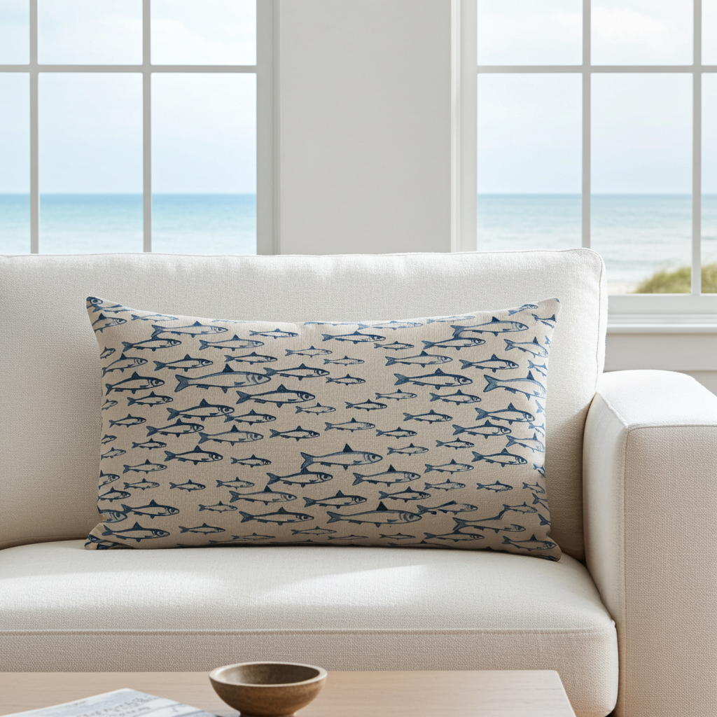 Abstract Fish Cushion Cover , Sardine Cushion Cover , Scandi Fish Cushion Cover , Throw Pillow , Scatter Cushions , Cushion Cover UK