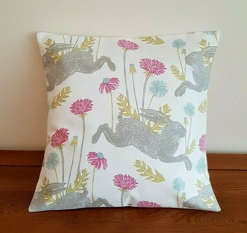 Easter Cushion Cover March Hare Summer Pink Design 10" 12" 14" 16" 17" 18" 20" 22" 24" 26" Handmade 100% Cotton - CushionCoverAndDecor