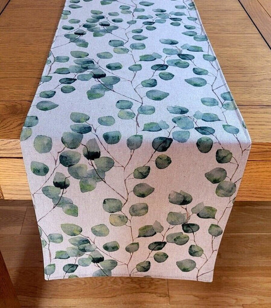 Eucalyptus Table Runner , Linen Look Table Runner , Green Leaves Table Runner 36" 48" 54" 60" 64" 72" 84" 96" 104" - CushionCoverAndDecor