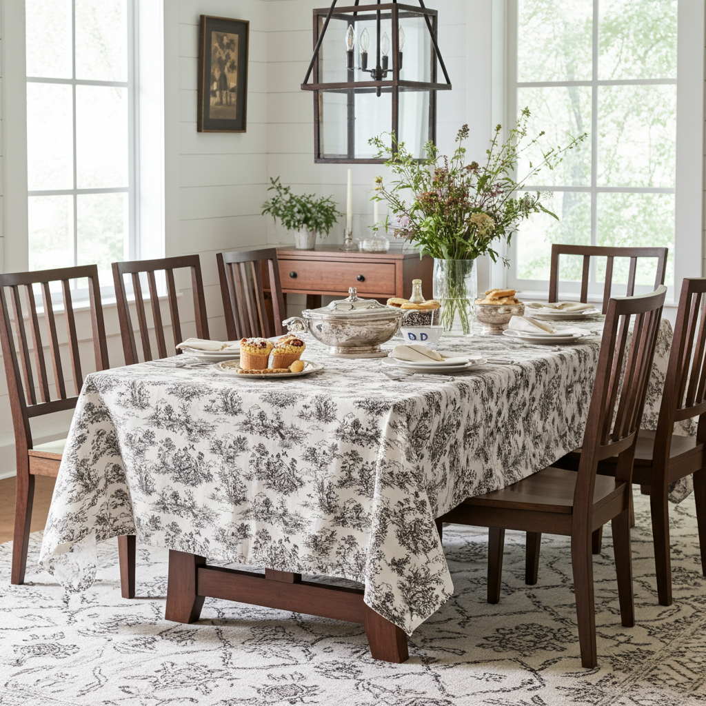 Toile de Jouy Vintage French Black Tablecloth
