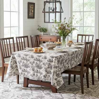 Toile de Jouy Vintage French Black Tablecloth