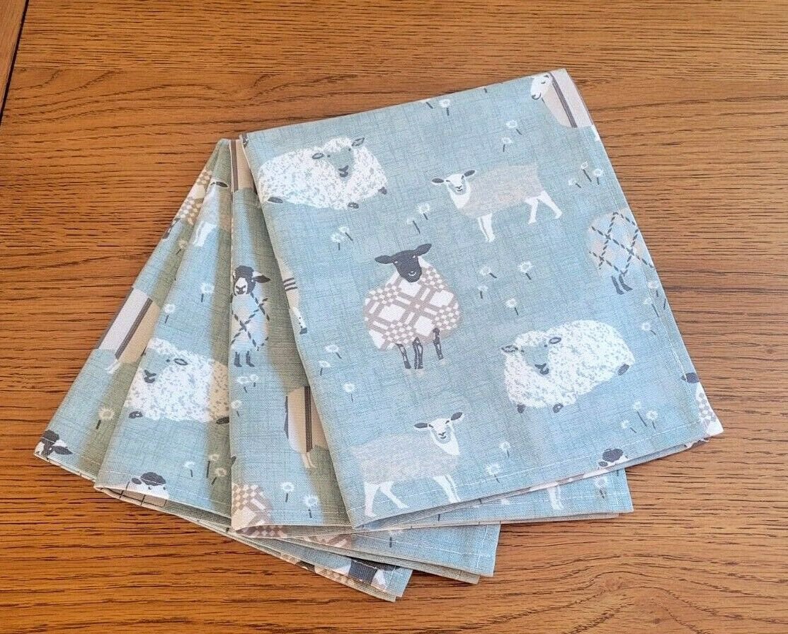 Fabric Napkins Baa Baa Sheep Red Beige Blue Design , Easter Napkins , Napkins UK , 16"x16" Set of 2, 4 , 6 100% Cotton Handmade - CushionCoverAndDecor