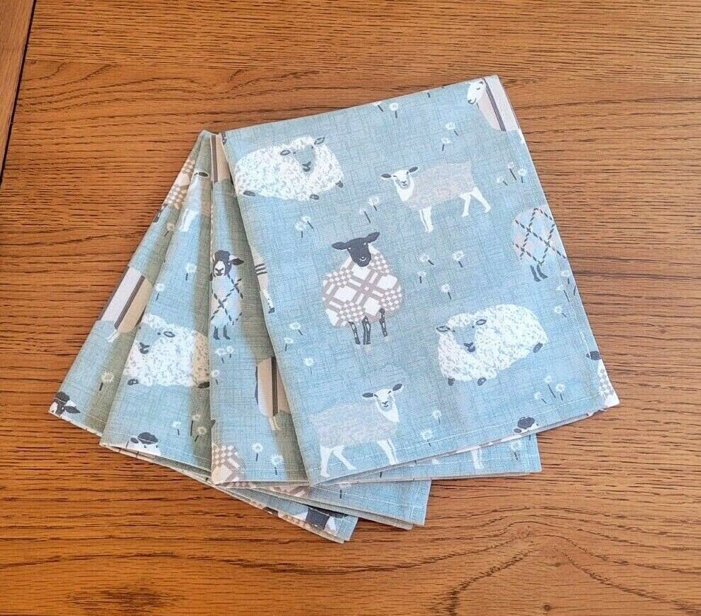 Fabric Napkins Baa Baa Sheep Red Beige Blue Design , Easter Napkins , Napkins UK , 16"x16" Set of 2, 4 , 6 100% Cotton Handmade - CushionCoverAndDecor