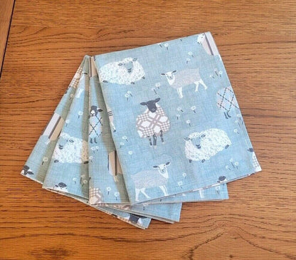 Fabric Napkins Baa Baa Sheep Red Beige Blue Design , Easter Napkins , Napkins UK , 16"x16" Set of 2, 4 , 6 100% Cotton Handmade - CushionCoverAndDecor