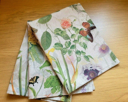 Fabric Napkins Secret Garden Floral Butterfly Linen Look Design , Floral Cloth Napkins , Napkins UK - CushionCoverAndDecor