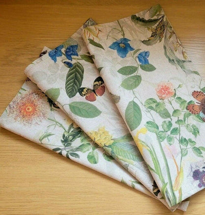 Fabric Napkins Secret Garden Floral Butterfly Linen Look Design , Floral Cloth Napkins , Napkins UK - CushionCoverAndDecor