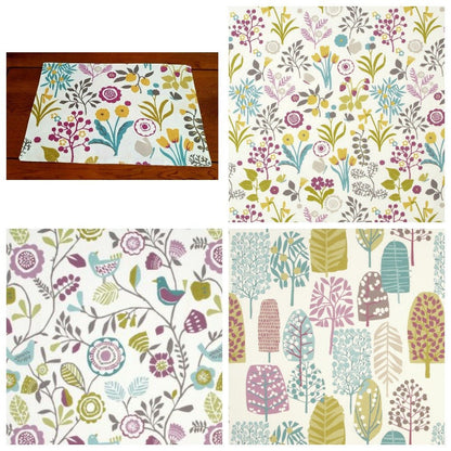 Fabric Placemats 12"x17" Clarke & Clarke Heather Olive Purple Bird Floral Design 100% Cotton Handmade - CushionCoverAndDecor