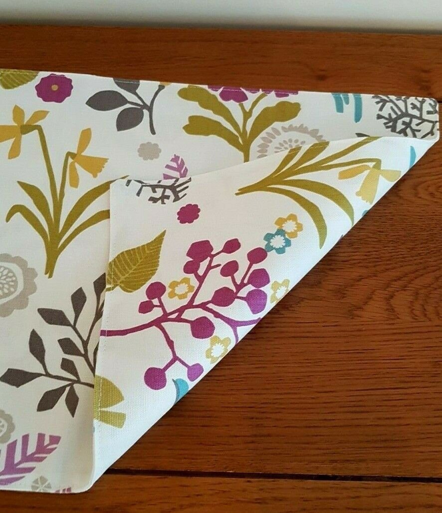 Fabric Placemats 12"x17" Clarke & Clarke Heather Olive Purple Bird Floral Design 100% Cotton Handmade - CushionCoverAndDecor