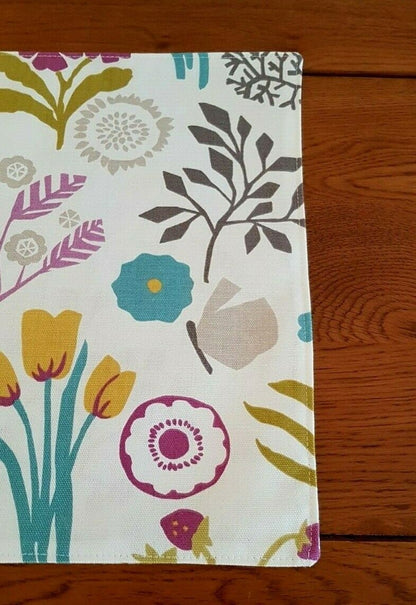 Fabric Placemats 12"x17" Clarke & Clarke Heather Olive Purple Bird Floral Design 100% Cotton Handmade - CushionCoverAndDecor