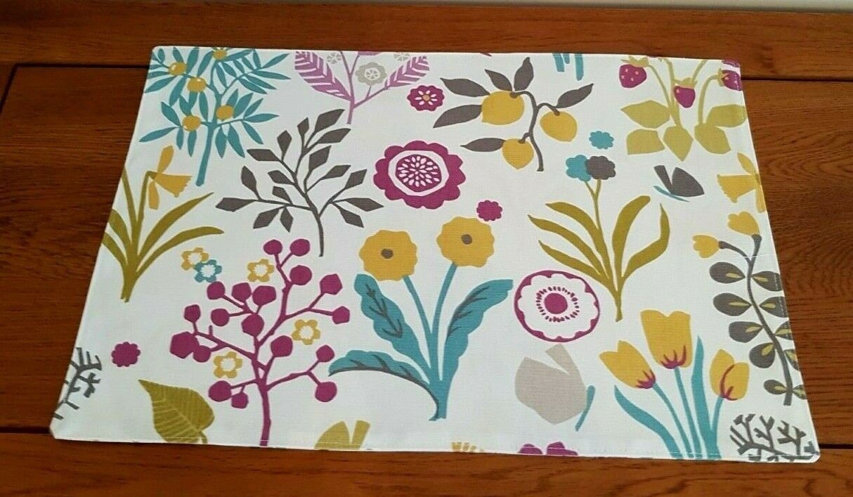 Fabric Placemats 12"x17" Clarke & Clarke Heather Olive Purple Bird Floral Design 100% Cotton Handmade - CushionCoverAndDecor