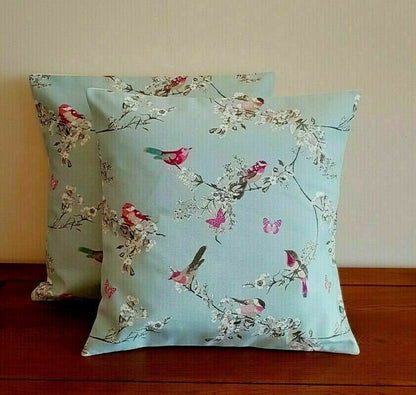 Fabric Placemats Blue Pink Duck-Egg Birds Floral 12"x17" Clarke & Clarke Design 100% Cotton Handmade - CushionCoverAndDecor