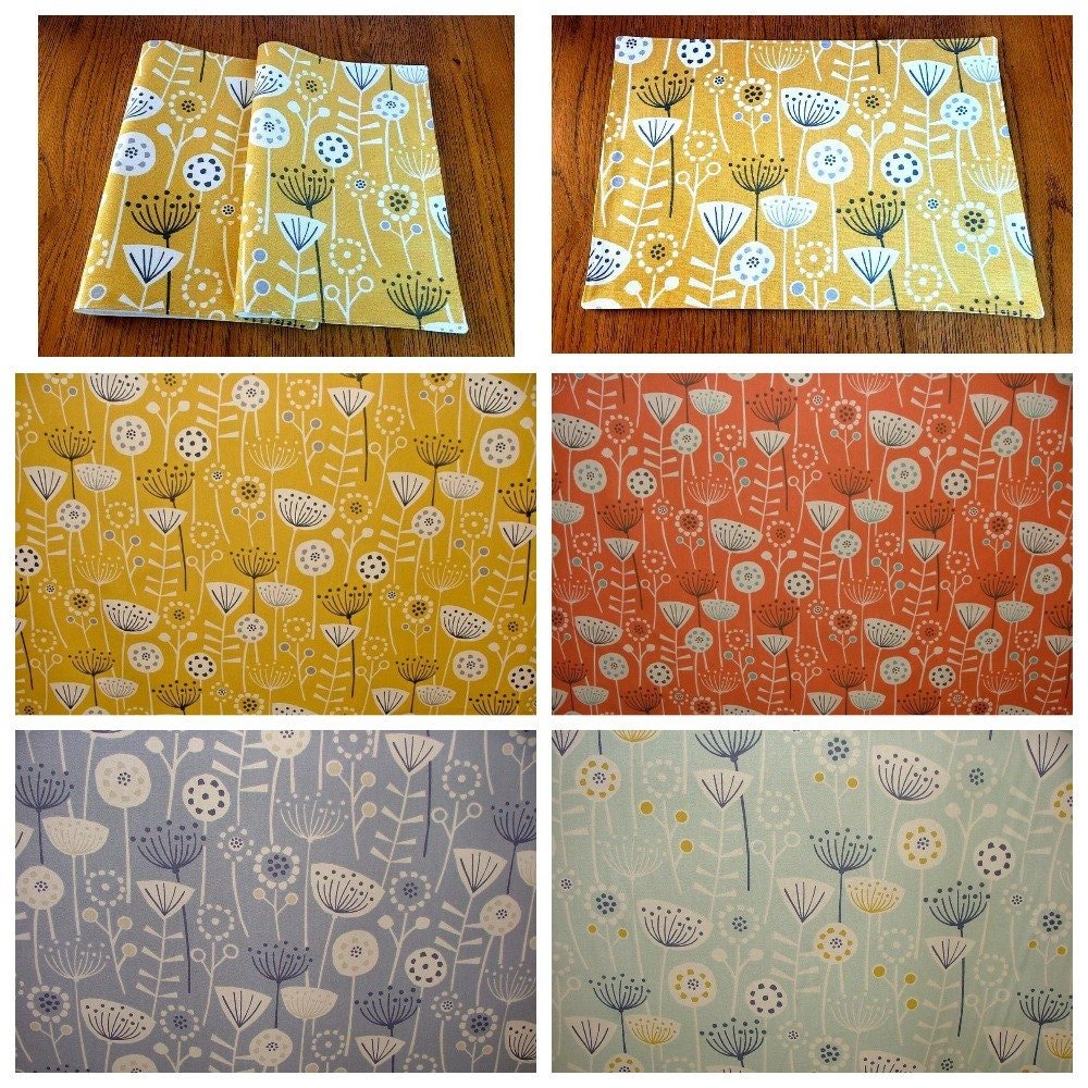 Fabric Placemats Fryetts Bergen Burnt Orange , Ochre Yellow , Blue Scandinavian Floral Design 100% Cotton - CushionCoverAndDecor