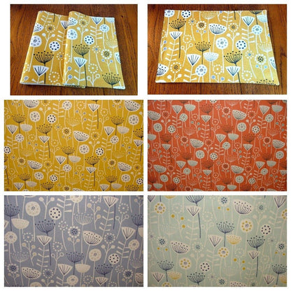 Fabric Placemats Fryetts Bergen Burnt Orange , Ochre Yellow , Blue Scandinavian Floral Design 100% Cotton - CushionCoverAndDecor