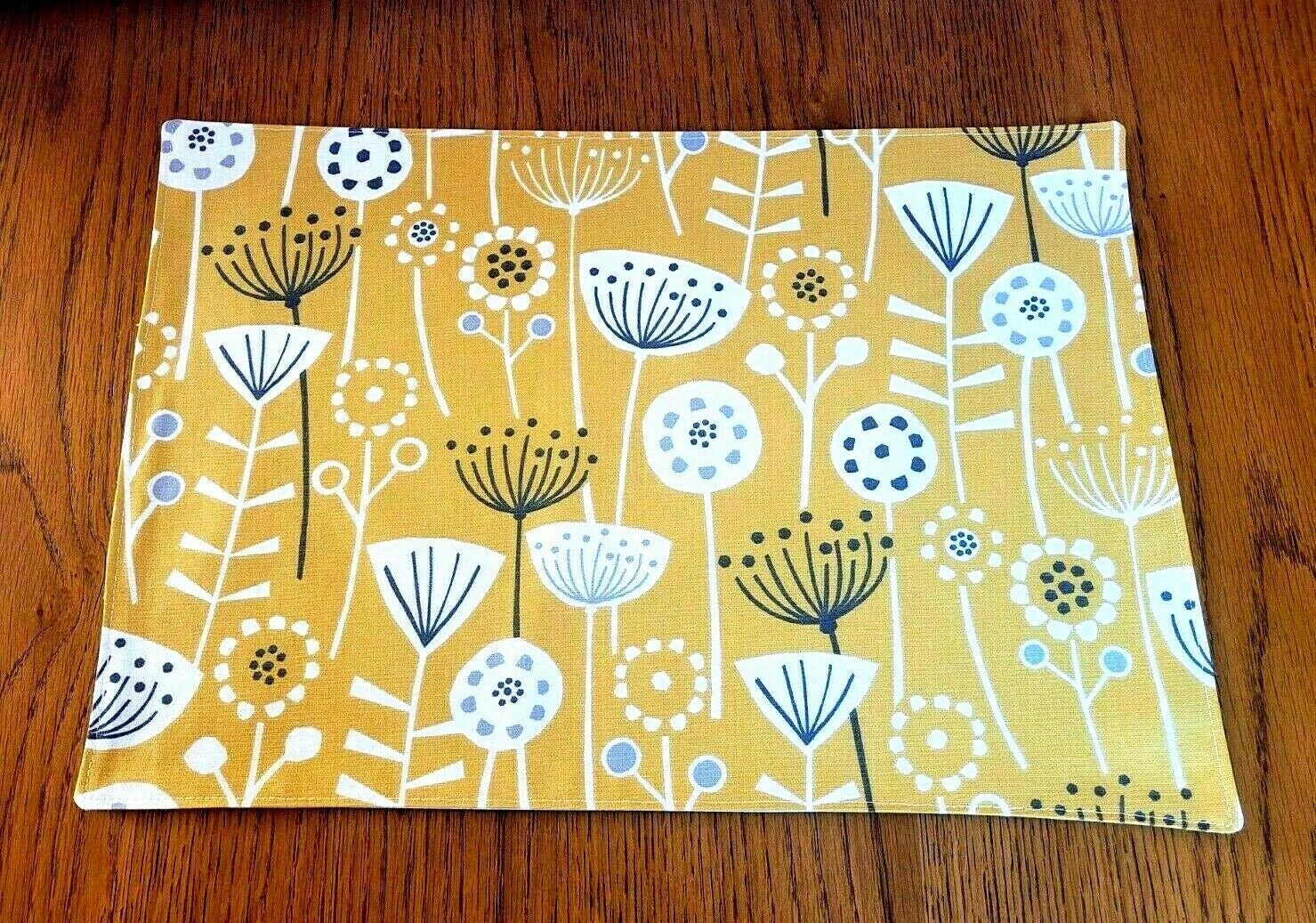 Fabric Placemats Fryetts Bergen Burnt Orange , Ochre Yellow , Blue Scandinavian Floral Design 100% Cotton - CushionCoverAndDecor