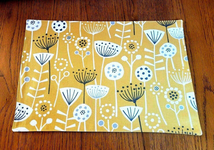 Fabric Placemats Fryetts Bergen Burnt Orange , Ochre Yellow , Blue Scandinavian Floral Design 100% Cotton - CushionCoverAndDecor