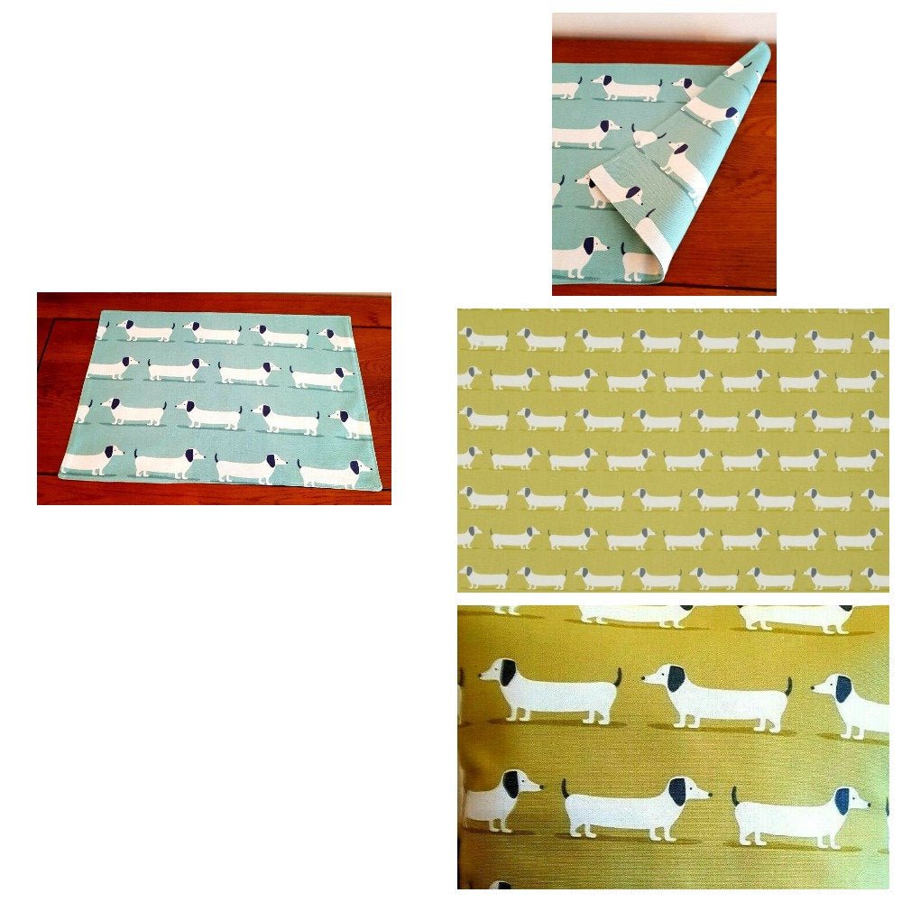 Fabric Placemats Fryetts Dachshund Sausage Dog Duck Egg Mustard Ochre Design 100% Cotton Handmade - CushionCoverAndDecor