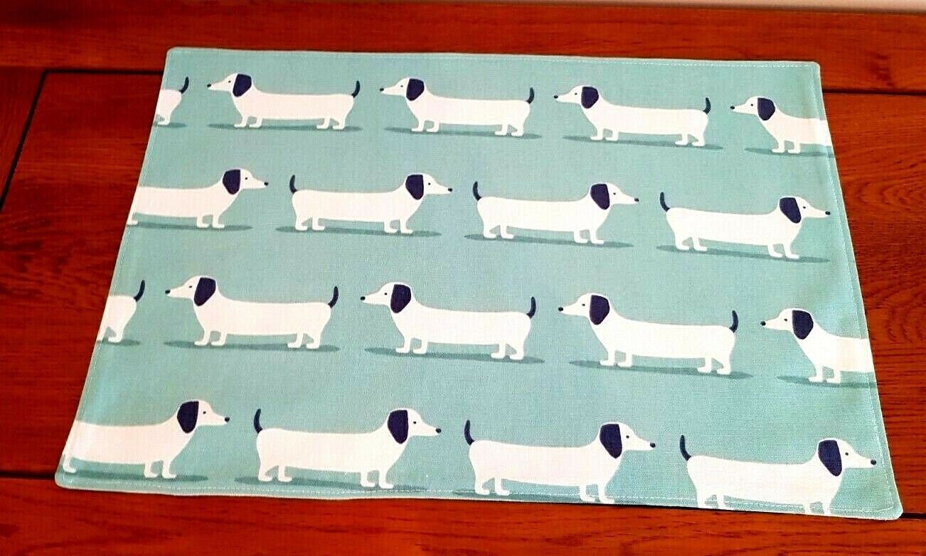 Fabric Placemats Fryetts Dachshund Sausage Dog Duck Egg Mustard Ochre Design 100% Cotton Handmade - CushionCoverAndDecor