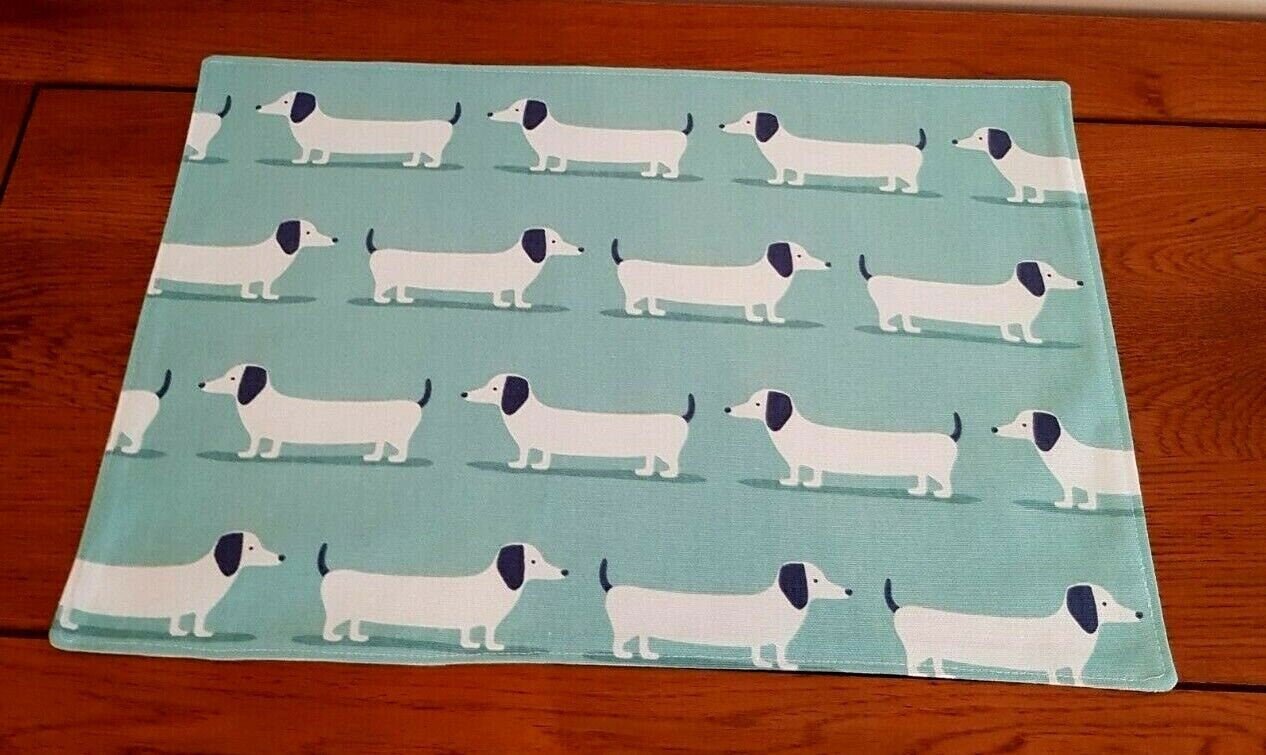 Fabric Placemats Fryetts Dachshund Sausage Dog Duck Egg Mustard Ochre Design 100% Cotton Handmade - CushionCoverAndDecor