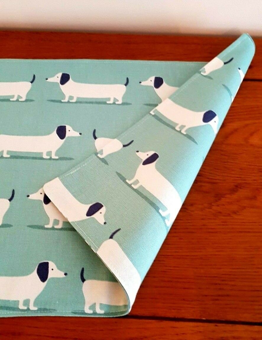 Fabric Placemats Fryetts Dachshund Sausage Dog Duck Egg Mustard Ochre Design 100% Cotton Handmade - CushionCoverAndDecor