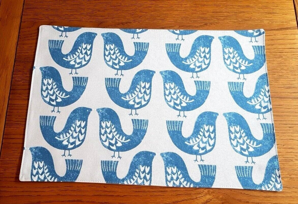 Fabric Placemats ILiv Scandi Birds Red Blue Green Mustard Design 100% Cotton Handmade - CushionCoverAndDecor