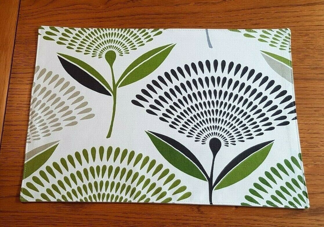 Fabric Placemats Lime Green Grey Dandelion Design 12"x17" Prestigious Textiles 100% Cotton Handmade - CushionCoverAndDecor