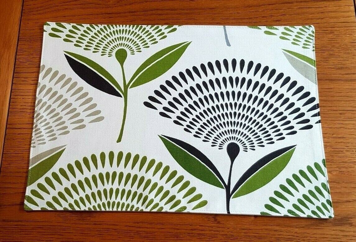 Fabric Placemats Lime Green Grey Dandelion Design 12"x17" Prestigious Textiles 100% Cotton Handmade - CushionCoverAndDecor