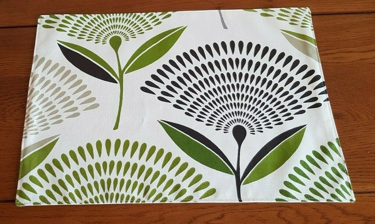 Fabric Placemats Lime Green Grey Dandelion Design 12"x17" Prestigious Textiles 100% Cotton Handmade - CushionCoverAndDecor