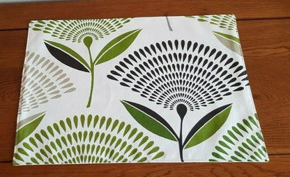 Fabric Placemats Lime Green Grey Dandelion Design 12"x17" Prestigious Textiles 100% Cotton Handmade - CushionCoverAndDecor