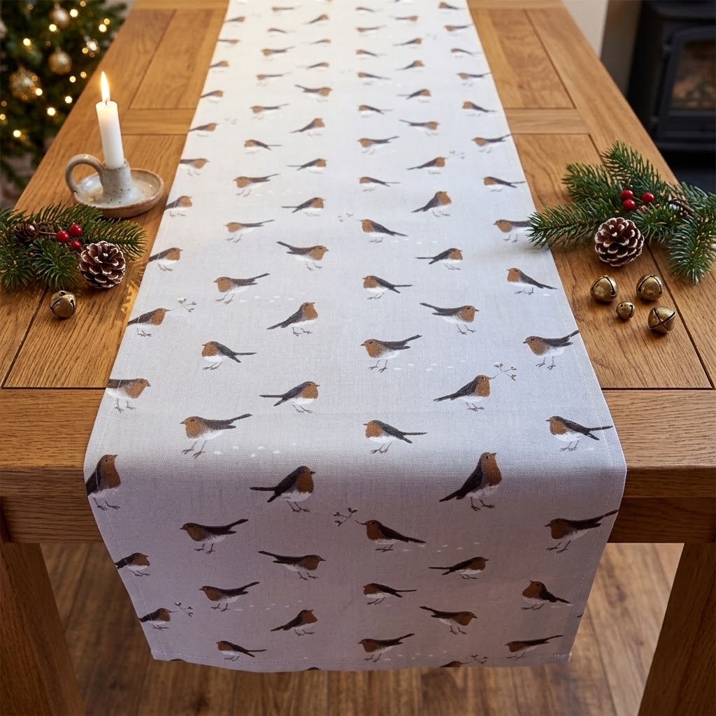 Sophie Allport Robin Neutral Weihnachtstischläufer