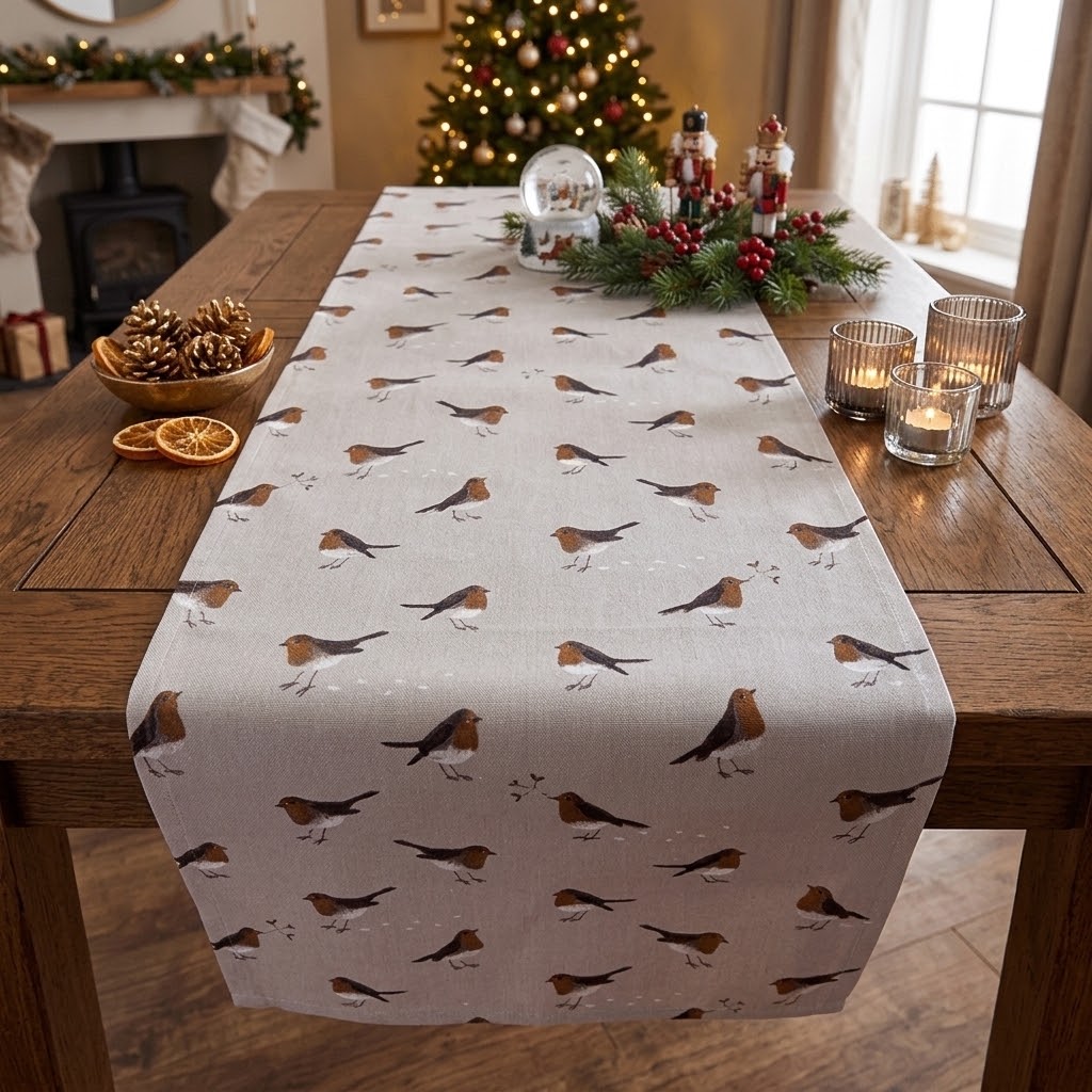 Sophie Allport Robin Neutral Weihnachtstischläufer