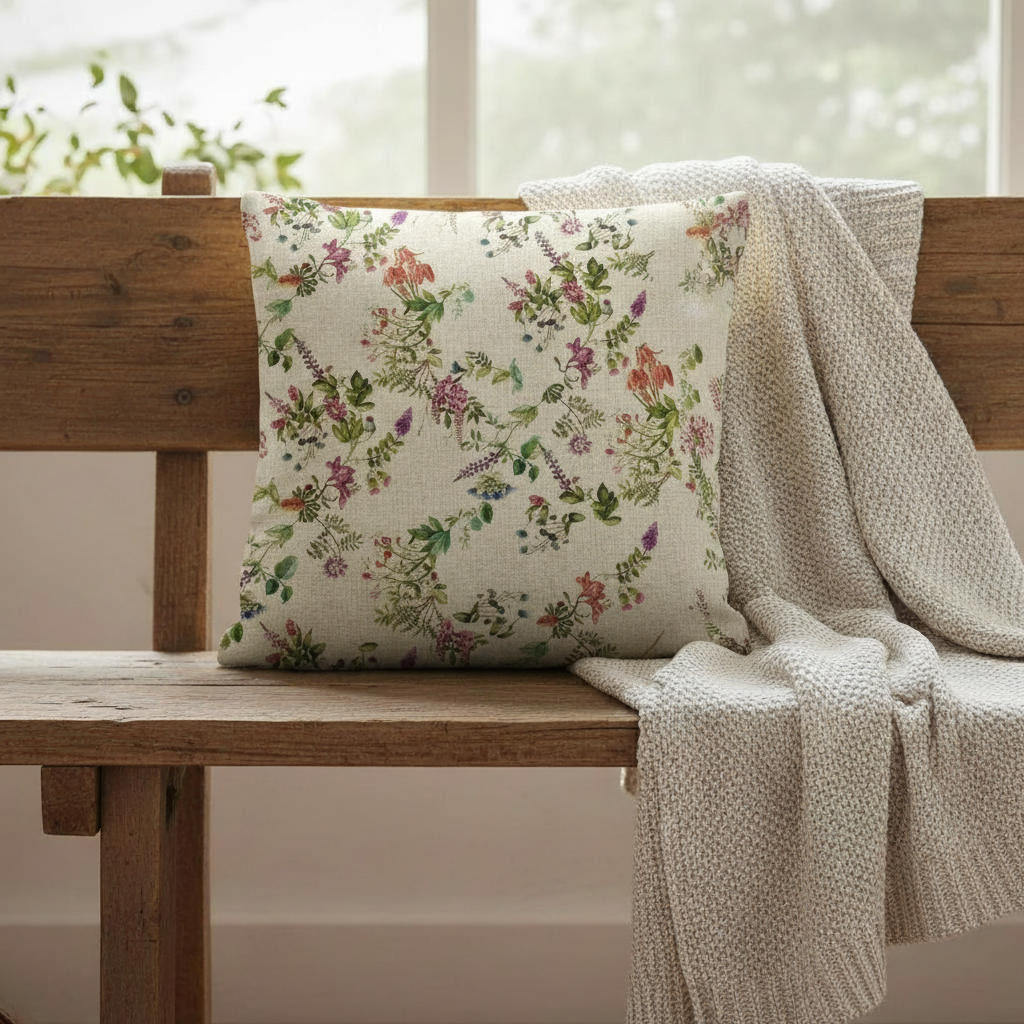 Botanical Garden Floral Natural Cushion Cover