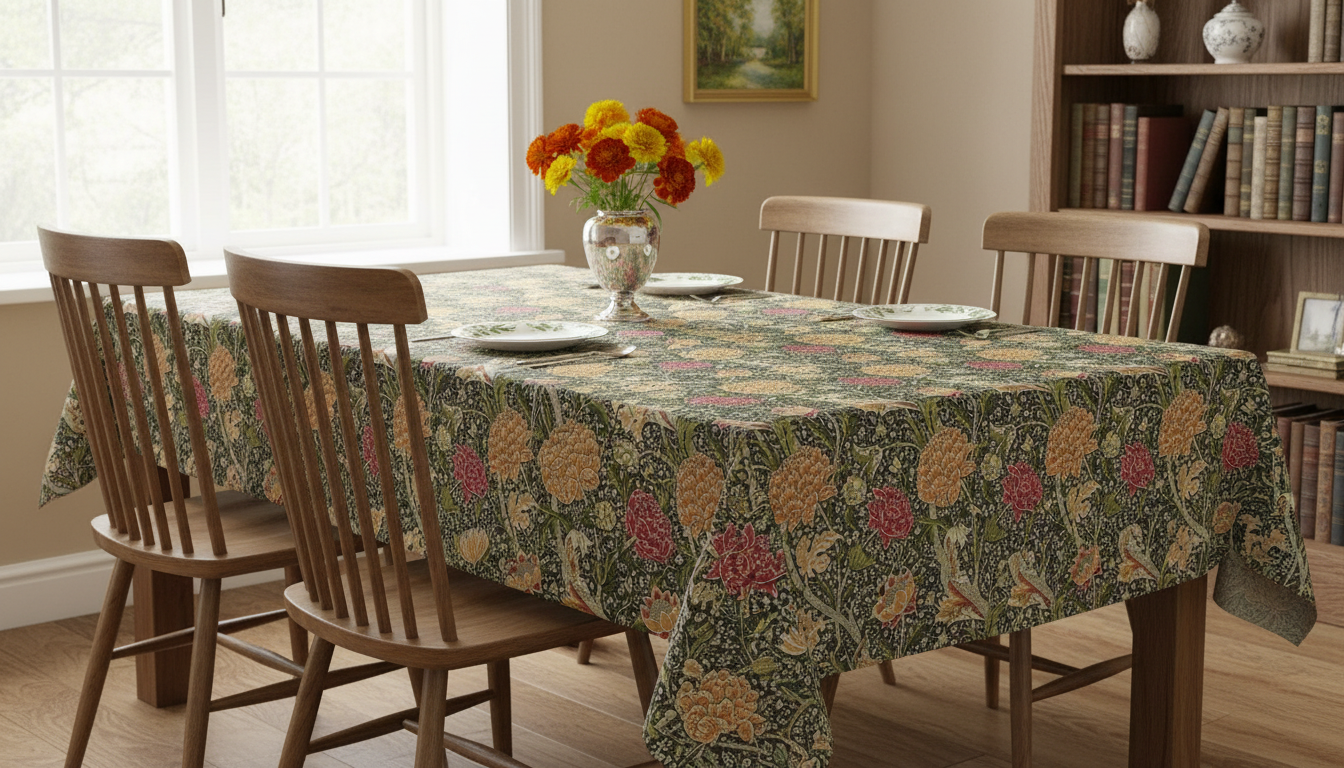 Tischdecke aus Baumwolle mit Orchideen- und Butterblumenmuster von William Morris