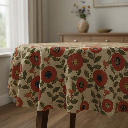 Scandi Floral Burnt Umber Tablecloth