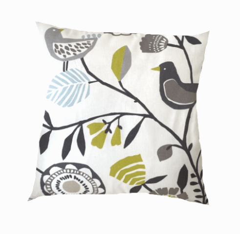 Folki Scandi Birds Cushion Cover , Chartreuse Charcoal Pillow Cover , Floral Cushion , Decorative Cushion , Throw Pillow , Cushion Cover UK - CushionCoverAndDecor