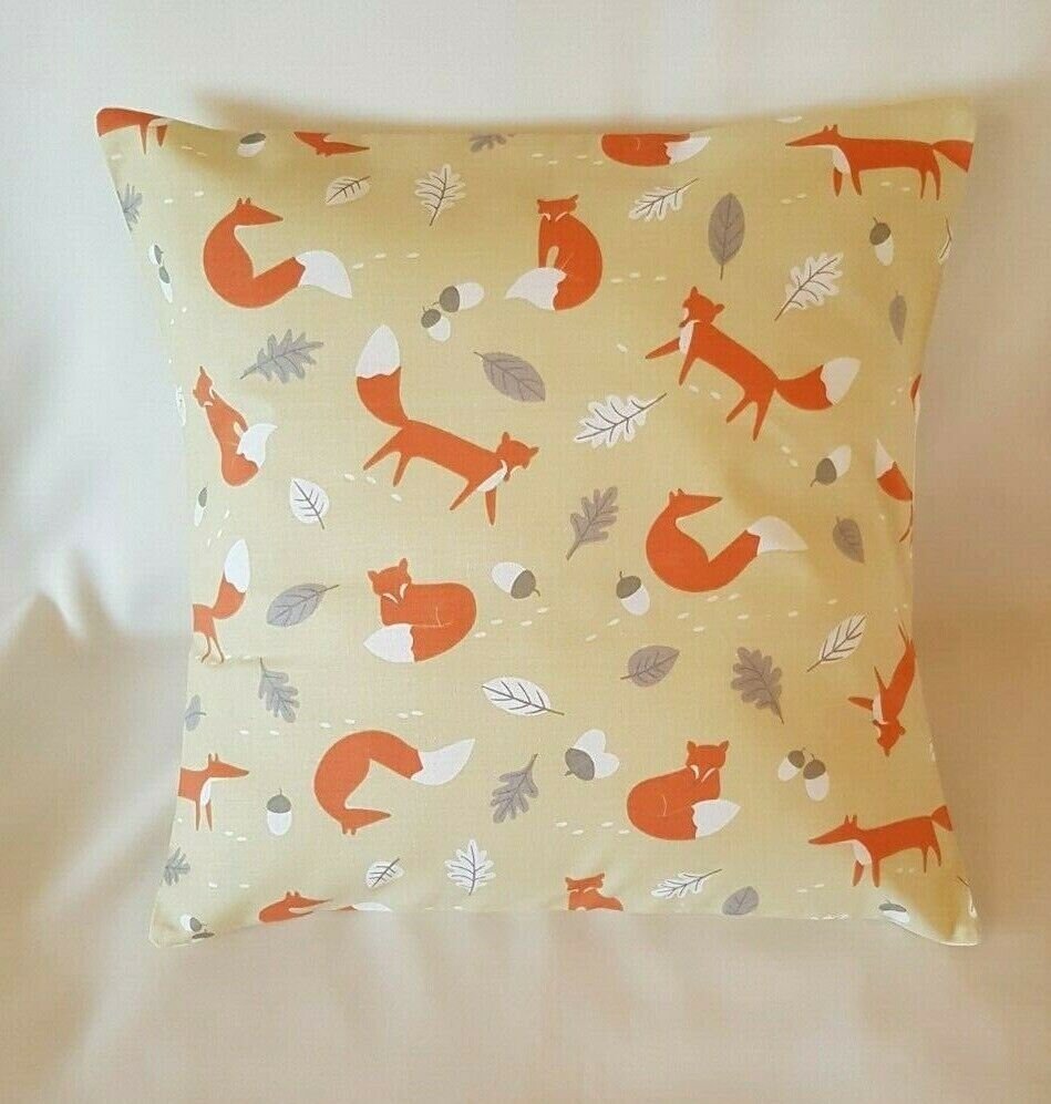 Fox Cushion Cover , Acorn Cushion Cover , Yellow Orange Pillow Cover , Kids Cushion , Decorative Cushion , Throw Pillow Cover UK - CushionCoverAndDecor