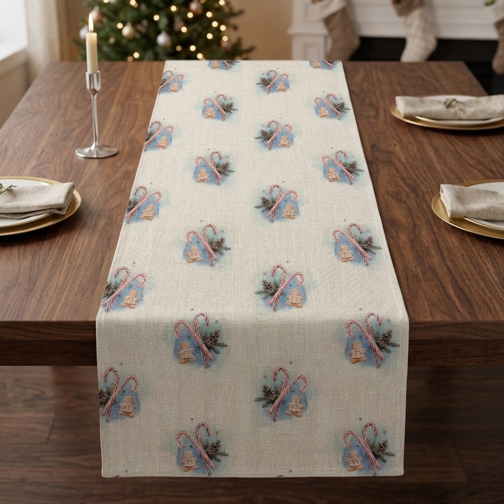 Festive Candy & Gingerbread Man Christmas Table Runner