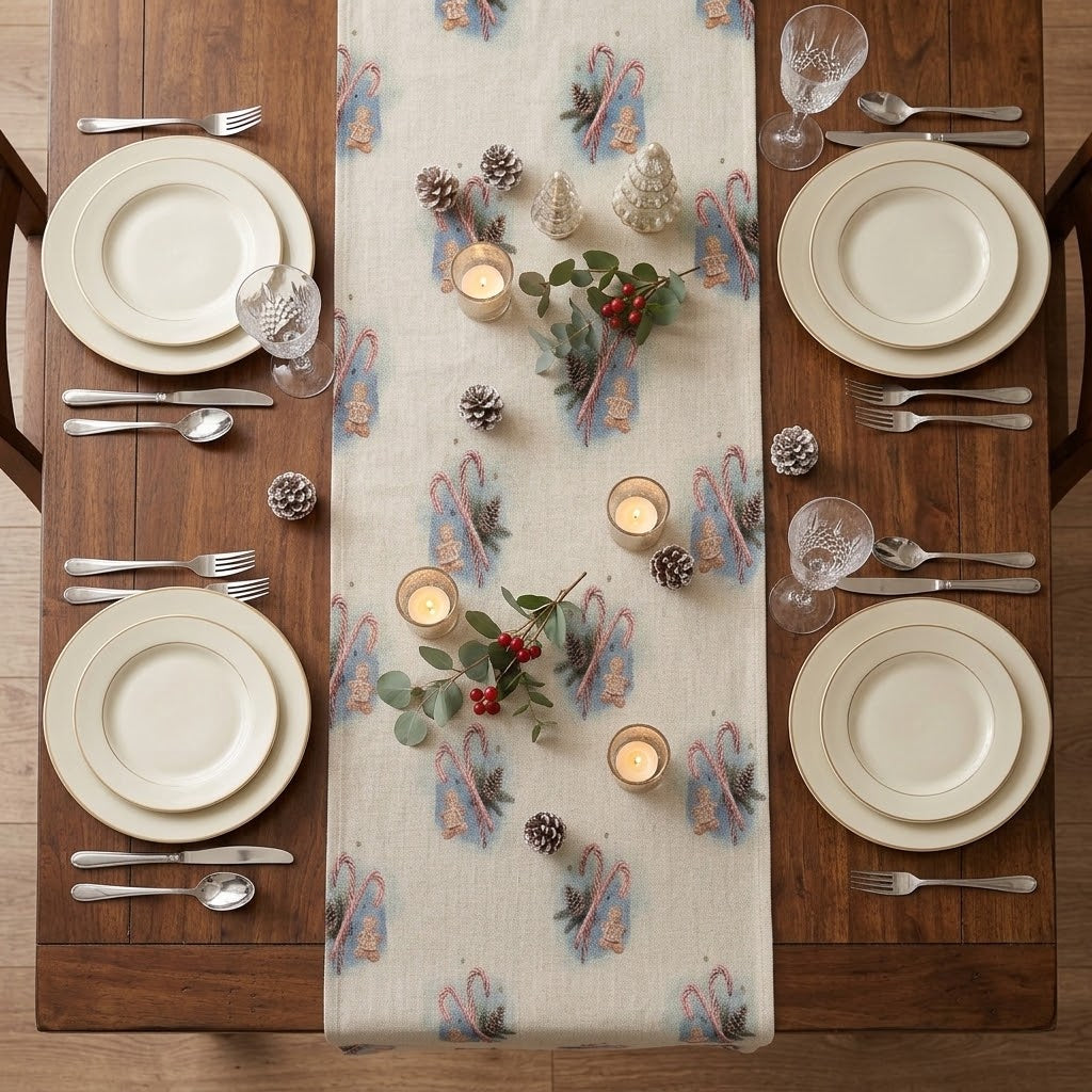 Festive Candy & Gingerbread Man Christmas Table Runner