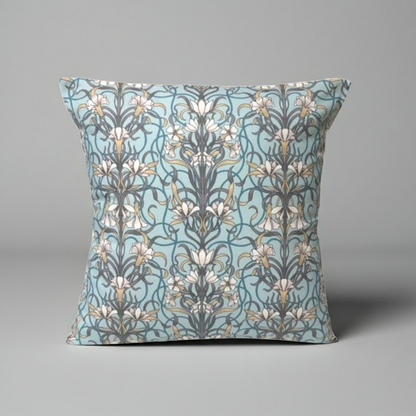 Arts & Crafts Style Floral Duck Egg Blue Cushion Cover