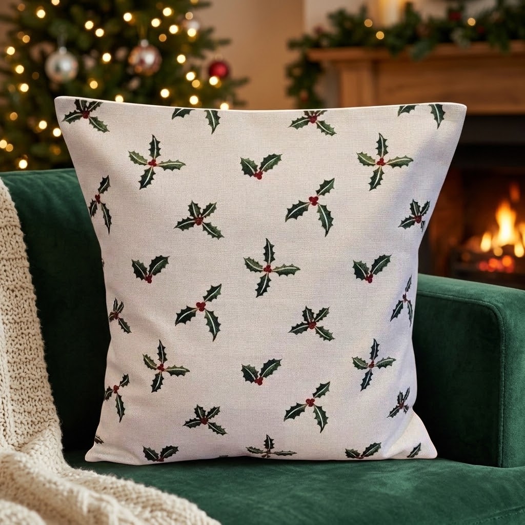 Sophie Allport Kissenbezug „Stechpalme und Beeren“