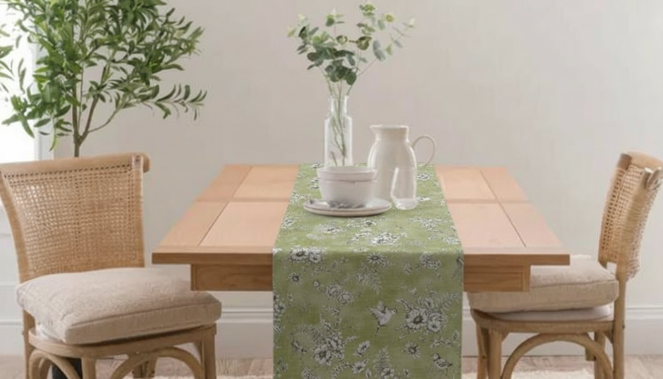 Tischläufer, Servietten mit springenden Hasen, Naturbeige-Design, Ostertischläufer, Größen: 91 cm, 122 cm, 137 cm, 152 cm, 163 cm, 183 cm, 213 cm, 244 cm, 264 cm, Handgefertigt aus 100 % Baumwolle