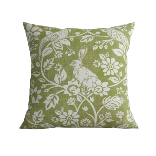 Heathland Moss Green Floral Wildlife Hares Game Cushion Cover