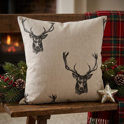 Rustic Stag Head Taupe Christmas Cushion Cover