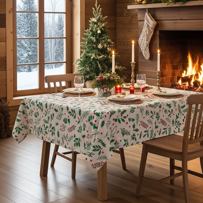 Tischdecke mit Weihnachtsmotiv (Mistelzweig & Beeren) in vielen Größen erhältlich