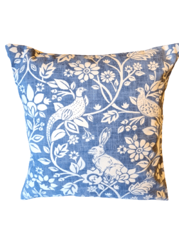 Heathland Indigo Cushion Cover , Blue Pillow Cover , Hares Cushion , Game Pleasant Cushion Cover , Birds Cushion 10" 12" 14" 16" 17" 18" 20" 22" 24" 26" Handmade 100% Cotton - CushionCoverAndDecor