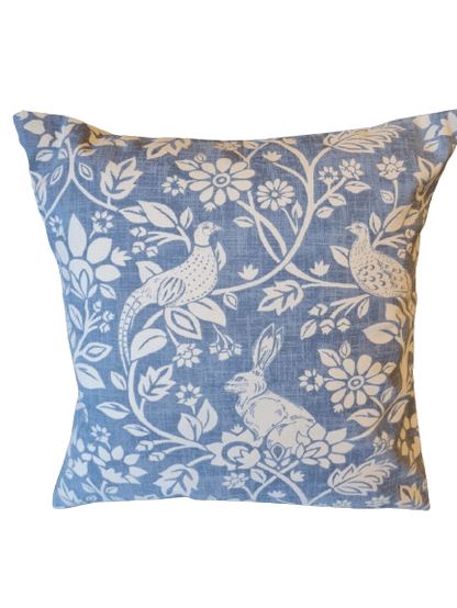 Heathland Indigo Cushion Cover , Blue Pillow Cover , Hares Cushion , Game Pleasant Cushion Cover , Birds Cushion 10" 12" 14" 16" 17" 18" 20" 22" 24" 26" Handmade 100% Cotton - CushionCoverAndDecor