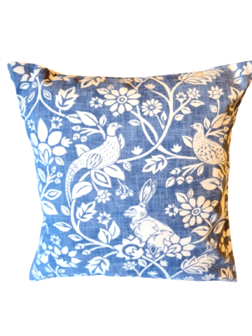 Heathland Indigo Cushion Cover , Blue Pillow Cover , Hares Cushion , Game Pleasant Cushion Cover , Birds Cushion 10" 12" 14" 16" 17" 18" 20" 22" 24" 26" Handmade 100% Cotton - CushionCoverAndDecor